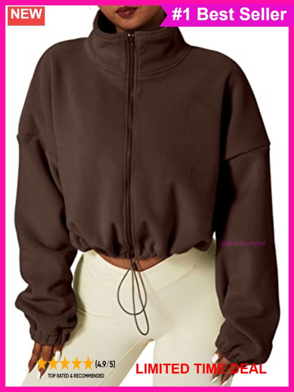 Full Zip Fleece Crop Jacket Warm Sherpa Coat Long Sleeve Stand Collar